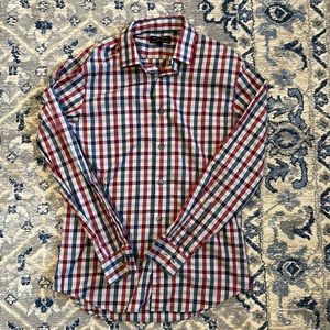 Banana Republic red and blue checked button down shirt